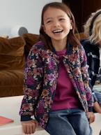 Blusão acolchoado estilo bomber, estampado às flores, para menina azul-noite 