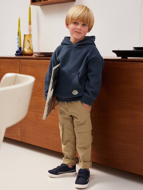 Calças cargo morfológicas, medida das ancas MÉDIA, fáceis de vestir, para menino bronze+cinzento-ardósia 