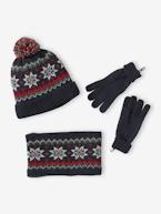 Conjunto de Natal Flocos de Neve, gorro, gola snood e luvas, para menino marinho 