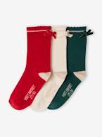 Conjunto de Natal, lote de 3 pares de meias com laço, para menina vermelho 