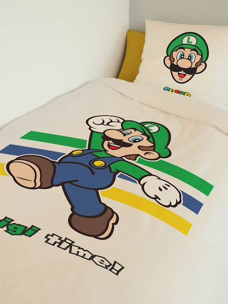 Conjunto capa de edredon + fronha de almofada, para criança, tema Super Mario@ e Luigi branco 