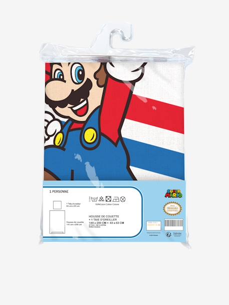 Conjunto capa de edredon + fronha de almofada, para criança, tema Super Mario@ e Luigi branco 