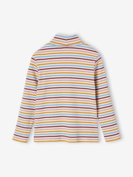 Camisola de gola alta, em canelado, para menina multicolor+riscas azuis 