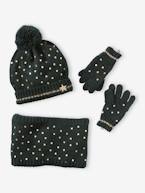 Conjunto de Natal 'Estrela', com gorro + gola snood + luvas, para menina verde 