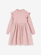 Vestido de cerimónia em tricot e tule, para menina rosa-pálido 