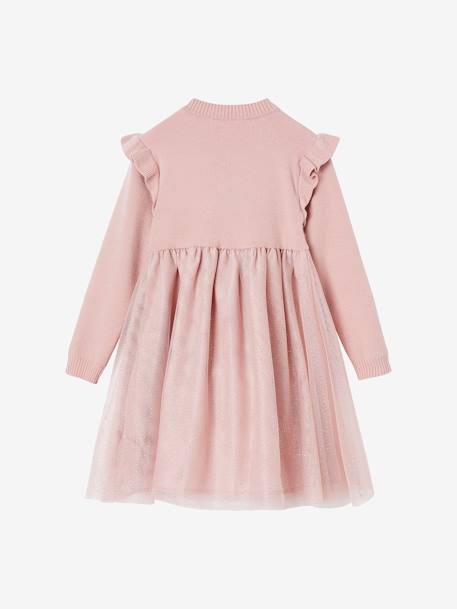 Vestido de cerimónia em tricot e tule, para menina rosa-pálido 