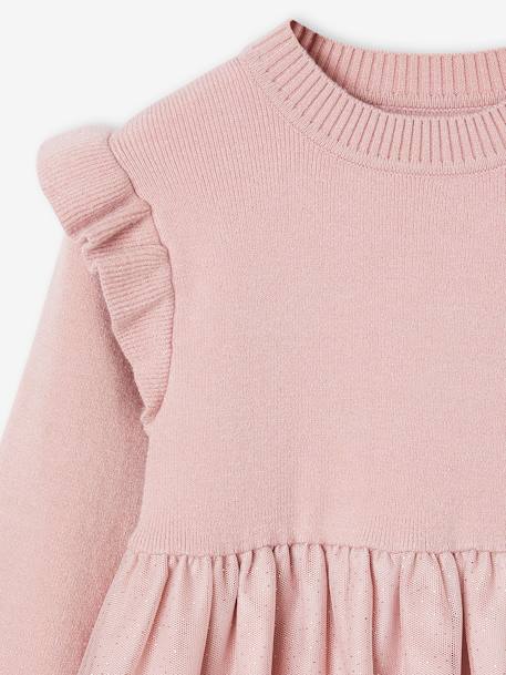 Vestido de cerimónia em tricot e tule, para menina rosa-pálido 