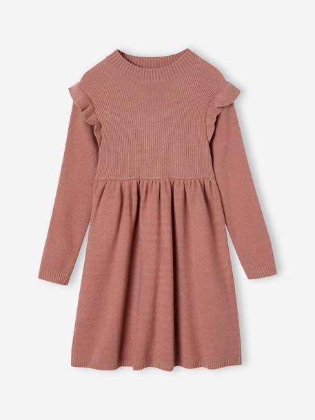 Vestido com folhos, em malha, para menina pau-rosa+rosado 