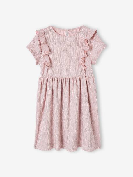 Vestido de cerimónia em tecido com reflexos fantasia, para menina BEGE CLARO METALIZADO+rosa-pálido 