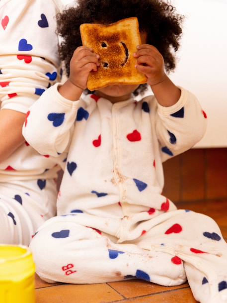Pijama-macacão de bebé, em polar, da Petit Bateau bege estampado 