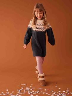 Vestido jacquard, em tricot, para menina