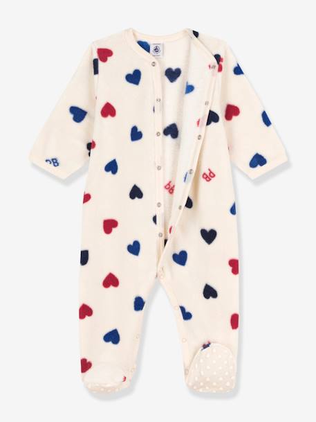 Pijama-macacão de bebé, em polar, da Petit Bateau bege estampado 