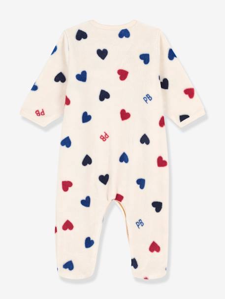 Pijama-macacão de bebé, em polar, da Petit Bateau bege estampado 