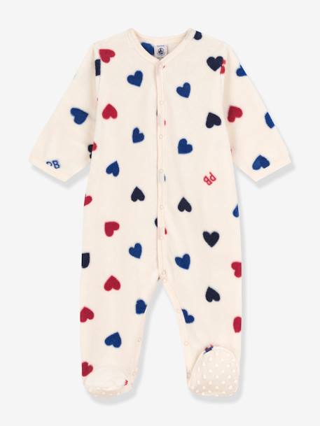 Pijama-macacão de bebé, em polar, da Petit Bateau bege estampado 