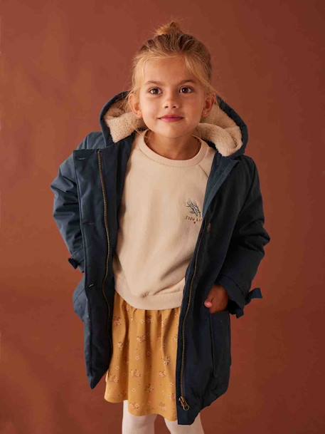 Parka com capuz efeito pele de pêssego, para menina marinho+pau-rosa 