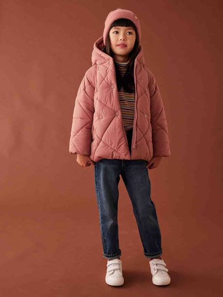 Blusão com capuz, forro em sherpa, para menina marinho+rosa-blush 