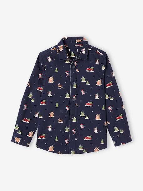 Camisa de Natal estampada, para menino marinho 