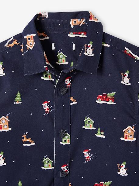 Camisa de Natal estampada, para menino marinho 