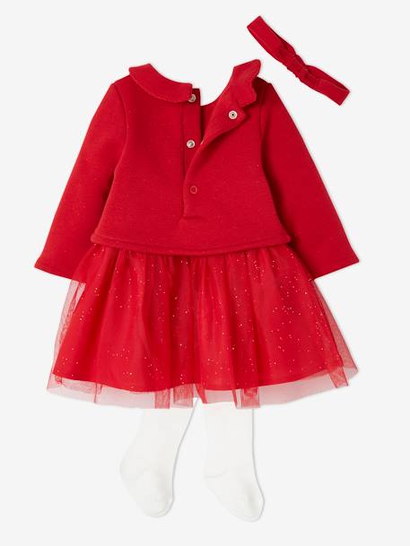 Conjunto de Natal, vestido, fita de cabelo e collants, para bebé vermelho 