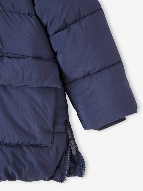 Blusão comprido com capuz, forro em sherpa, para menino azul-cristalino+marinho 