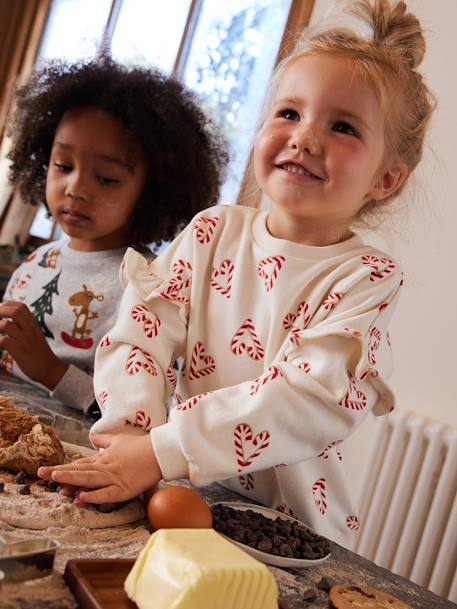 Sweat de Natal com bengalas doces em forma de coração e purpurinas, para menina cru 