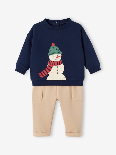 Conjunto de Natal: sweat + calças e caixa, para bebé marinho 