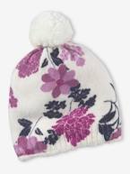 Gorro de menina em malha fina, estampada às flores estampado rosa 