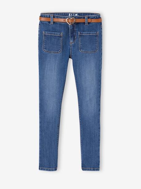 Jeans indestrutíveis com cinto fantasia, para menina CINZENTO CLARO DESBOTADO+stone 