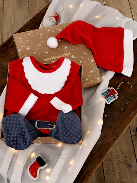 Pijama Pai Natal, em veludo, para bebé vermelho 