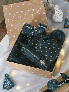 Conjunto de Natal "Estrela", com gorro + gola snood + luvas, para menina