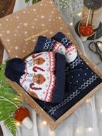 Conjunto de Natal 'Rena', gorro + gola snood + luvas, para bebé menino marinho 