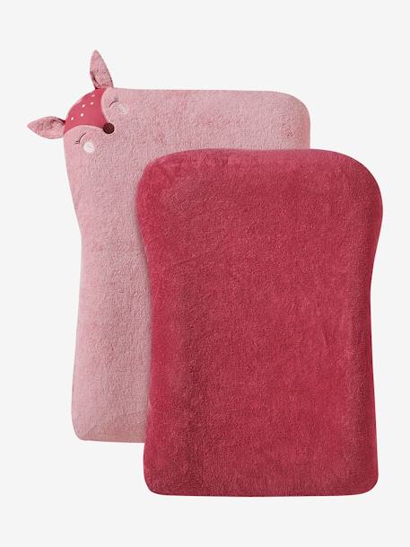 Lote de 2 capas para colchão de mudas, animais, em turco noz pecã+rosa-blush 