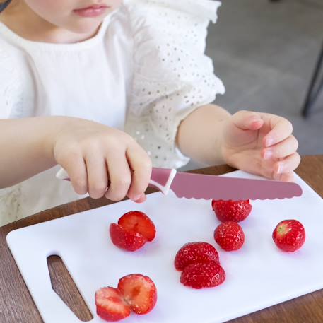 Faca Montessori para criança, KIDDIKUTTER rosa+verde-água+violeta 