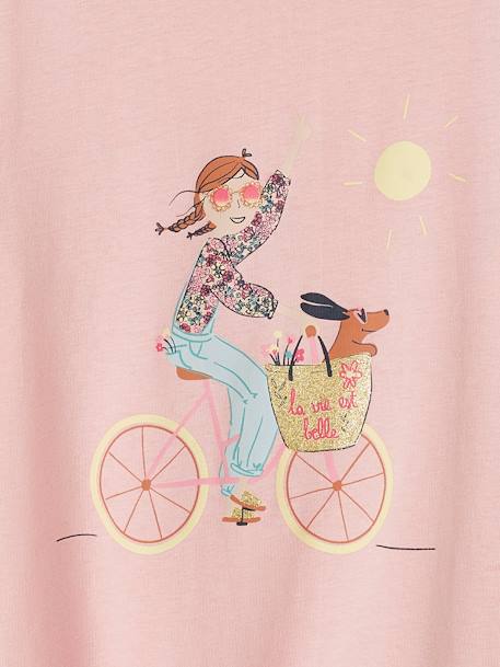 T-shirt com bicicleta, para menina BRANCO MEDIO LISO COM MOTIVO+cru+rosado+rosa-pálido+verde-água 