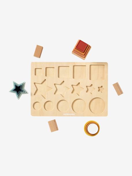 Puzzle com formas em madeira FSC® e silicone branco 