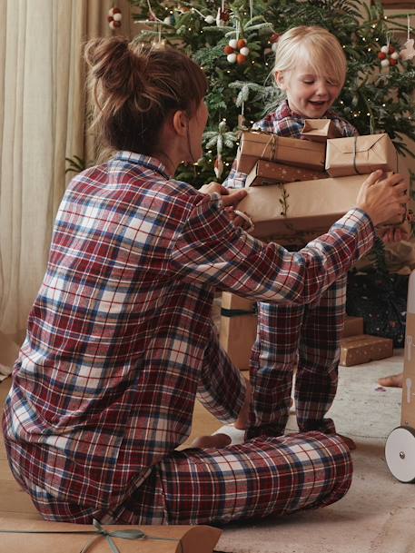 Pijama em flanela, para adulto, coleção cápsula 'Happy Family' quadrados vermelho 