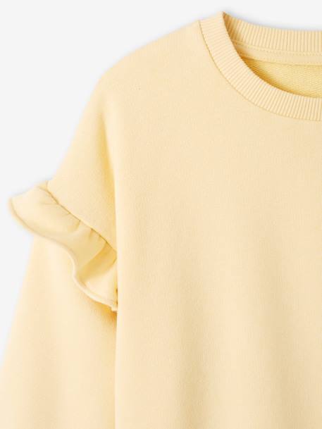 Sweat bimatéria com folhos, para menina amarelo-pastel+rosa-bombom 