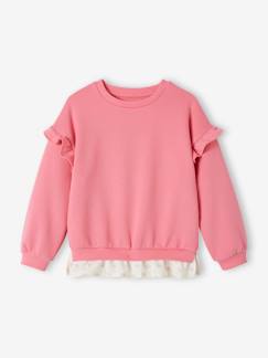 Menina 2-14 anos-Camisolas, casacos de malha, sweats-Sweat bimatéria com folhos, para menina