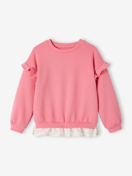 Sweat bimatéria com folhos, para menina amarelo-pastel+rosa-bombom 