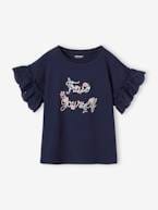 T-shirt romântica, em algodão biológico, para menina cru+marinho 