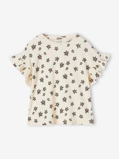 Menina 2-14 anos-T-shirt em canelado, estampada às flores, para menina