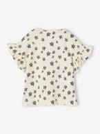 T-shirt em canelado, estampada às flores, para menina bege+branco estampado 