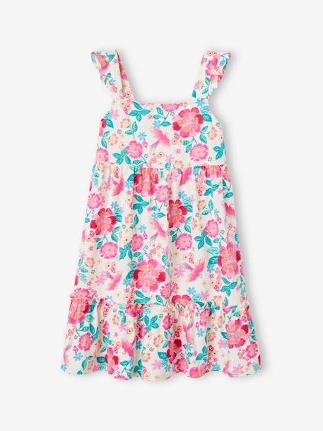 Vestido com folhos nas alças e favos, para menina multicolor 