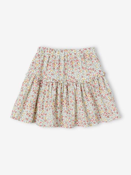 Saia às flores, em gaze de algodão, para menina branco estampado+cru 