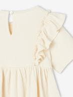 Vestido com folhos, para menina coral+cru 