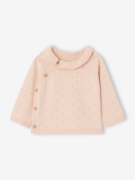 Conjunto em tricot, camisola com folho na gola e calças, para bebé rosa-nude 