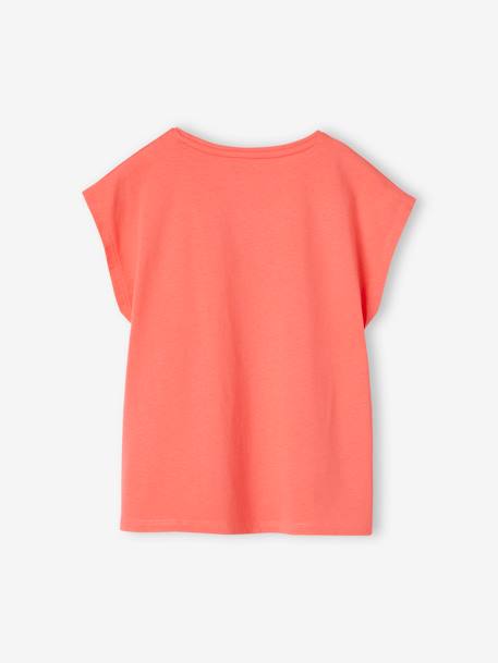 T-shirt lisa Basics, mangas curtas, para menina coral+cru+tangerina 