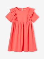 Vestido com folhos, para menina coral+cru 