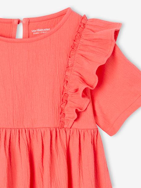 Vestido com folhos, para menina coral+cru 