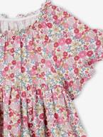 Vestido às flores, mangas borboleta com folhos, para menina rosa 